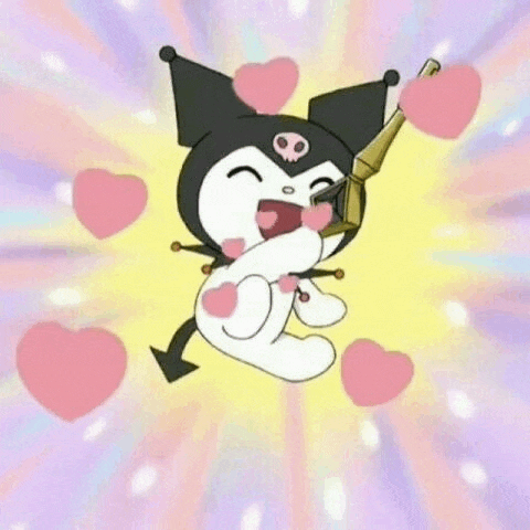 a cartoon character is surrounded by pink hearts and holding a gun .