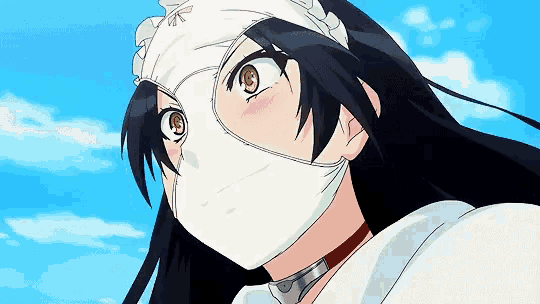 a girl with a bandage on her head looks up at the sky