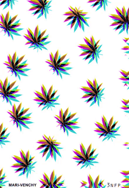 a white background with colorful marijuana leaves and the name mari-venchy at the bottom
