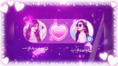 a purple background with two girls and a heart and the name sarry