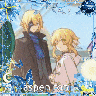 a picture of a boy and a girl with the name aspen roni written on the bottom