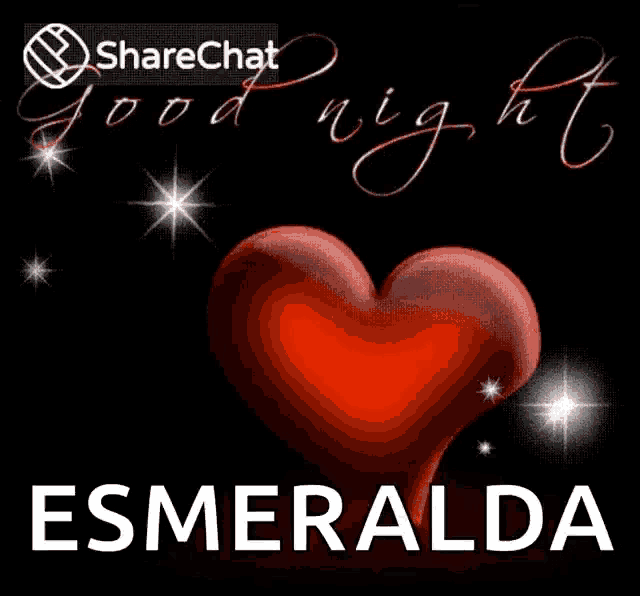 a red heart is on a black background with the words good night esmeralda