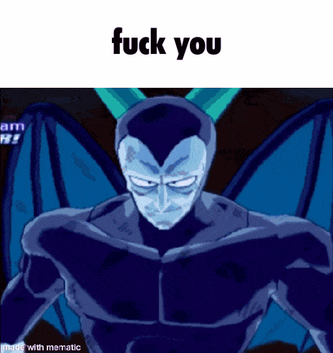 a cartoon character with wings and the words fuck you