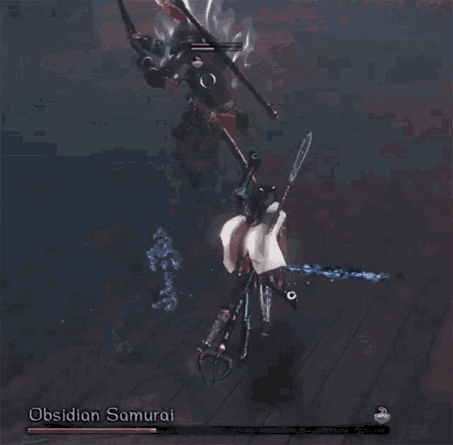 a video game with a character named obsidian samurai in the middle of a battle