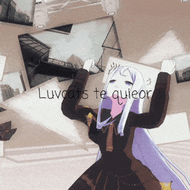a picture of a girl with the words luvcats te quieor