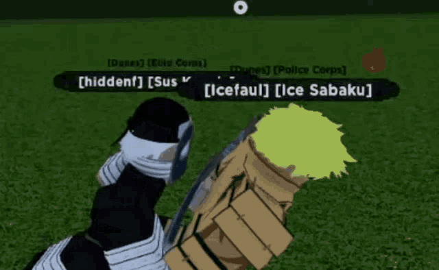 a screenshot of a video game shows a character named ice sabaku holding a sword