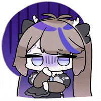 a cartoon drawing of a girl with purple hair