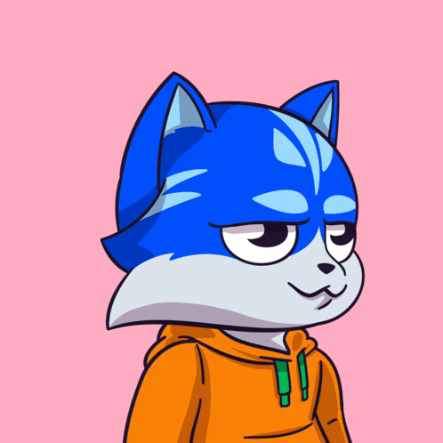 a cartoon of a blue cat holding a red box that says prod
