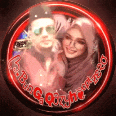 a picture of a man and a woman in a red circle that says ' bunga qozyho ' on it