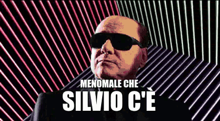 a man wearing sunglasses with the words menomale che silvio c ' e