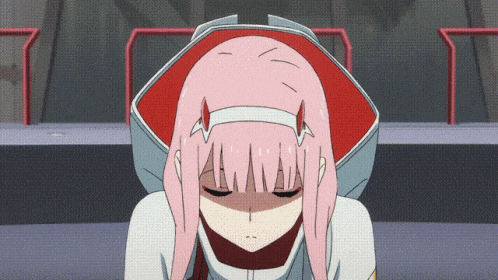 a pink haired anime girl with her eyes closed and a hat on her head