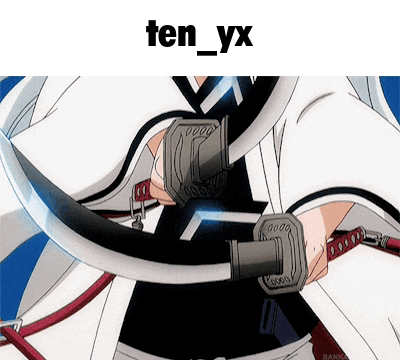 a picture of a person holding two swords with the words ten_yx below them