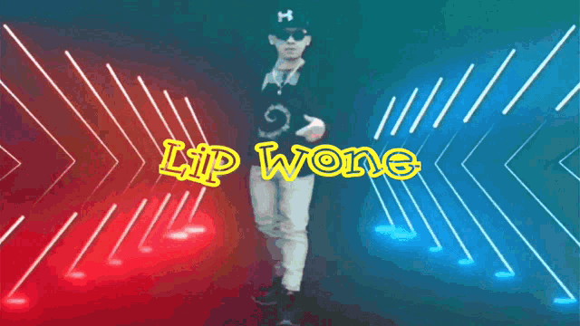 a man wearing a hat and sunglasses is dancing in front of a sign that says lip worms