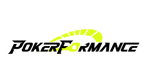 a logo for poker performance with a speedometer on it