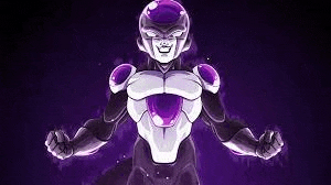 a purple and white cartoon character with a purple helmet is standing on a purple background .