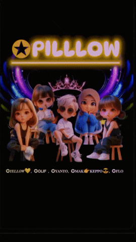 a group of dolls are sitting under a neon sign that says pilllow
