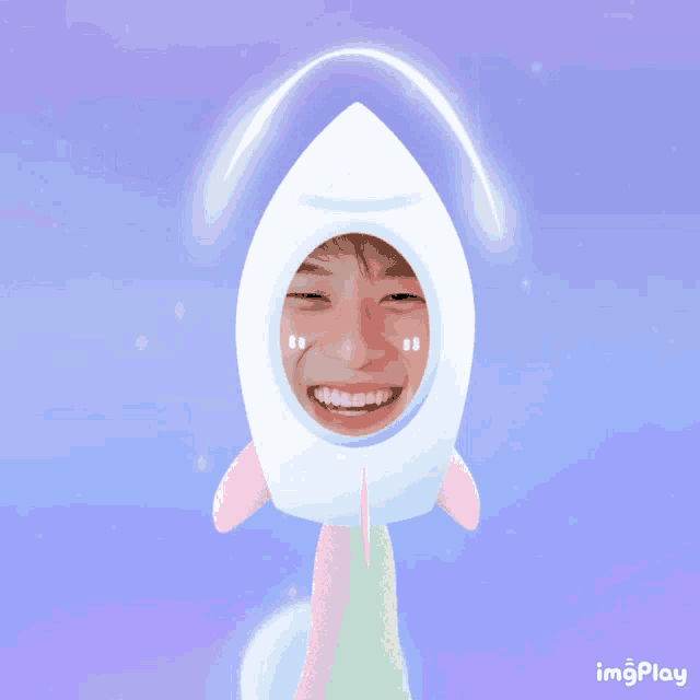 a drawing of a person wearing a rocket with a hole in it