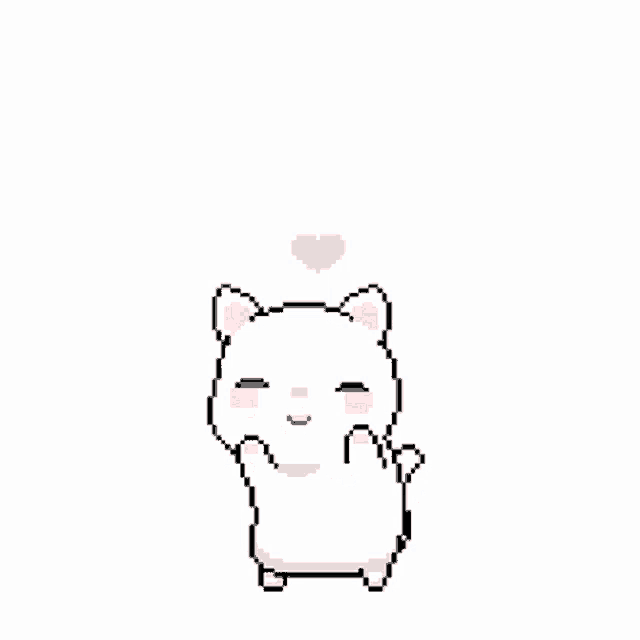 a pixel art drawing of a white cat with a pink heart above its head .