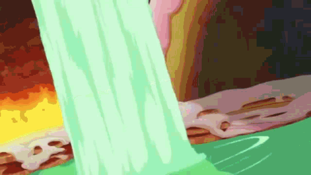 a waterfall is coming down a hill in a cartoon scene