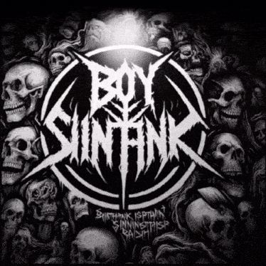 a poster with skulls and the words boy sintank on it
