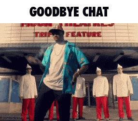 a group of men are standing in front of a building that says goodbye chat