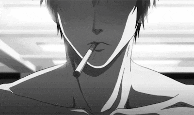 a man is smoking a cigarette in a black and white drawing .