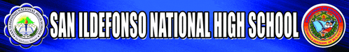 a banner for san ildefonso national high school is displayed on a blue background