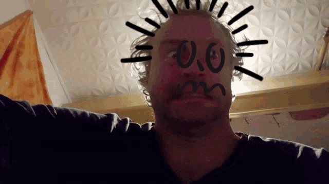 a man with a drawing on his face that says ' 0.0 m '