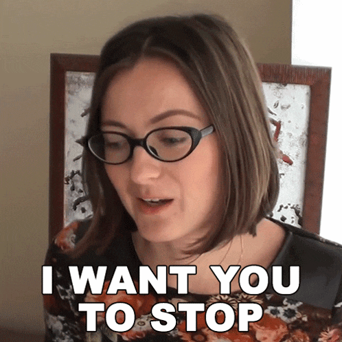 a woman wearing glasses and a floral shirt says i want you to stop
