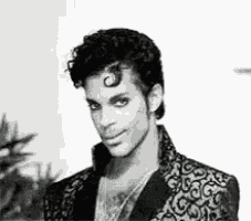 a black and white photo of prince wearing a suit and necklace .