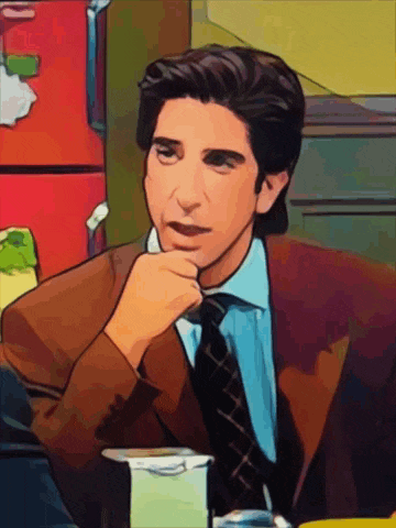 a cartoon of a man in a suit and tie with his hand on his chin