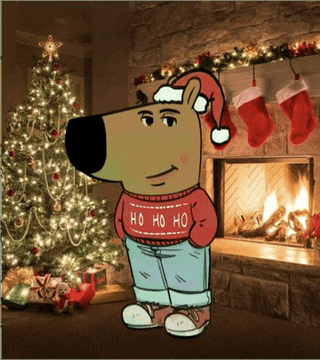 a cartoon bear wearing a ho ho ho sweater and santa hat