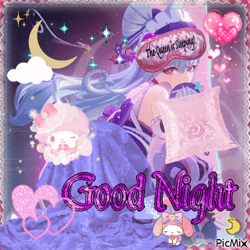 a picture of a girl wearing a sleep mask says good night