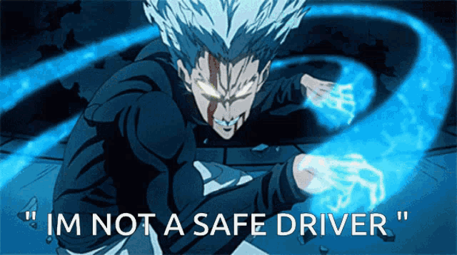 a cartoon character with the words " im not a safe driver "