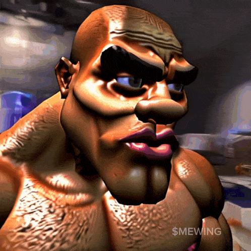 a close up of a cartoon character with the word smewing on the bottom right