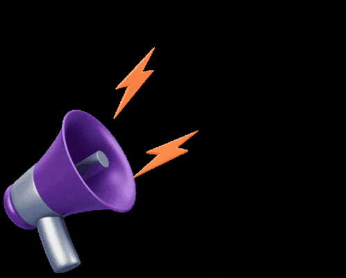 a purple megaphone with a lightning bolt and the words de voz a sed in orange