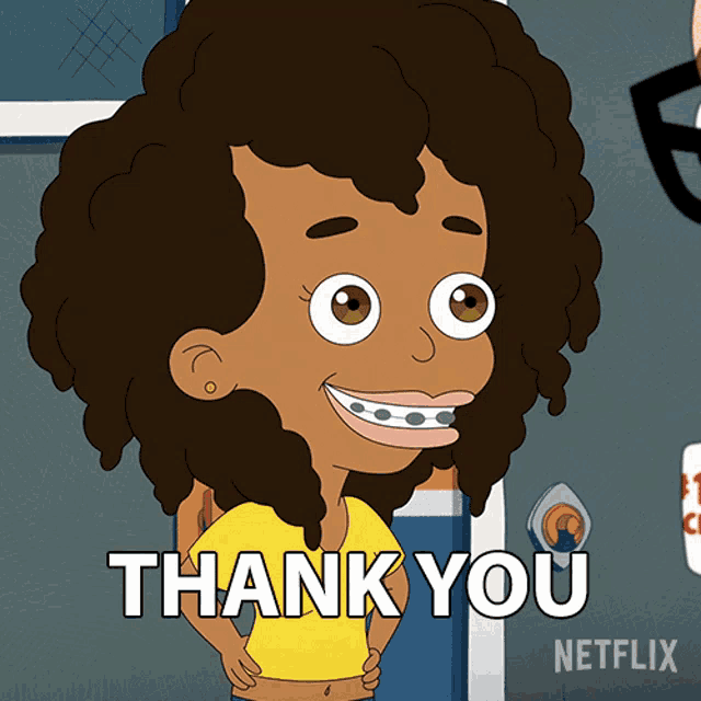 a cartoon of a girl with braces and the words thank you