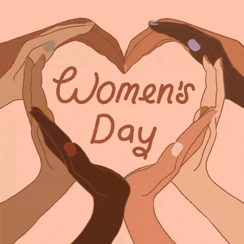 a group of women 's hands making a heart shape with the words women 's day below them