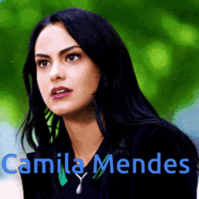a picture of a woman with the name camila mendes above her