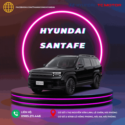 a black hyundai santafe is on a stage