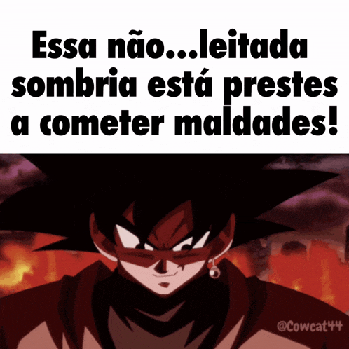 a cartoon character with the words " essa não leitada sombria esta prestes a cometer maldades " on the bottom