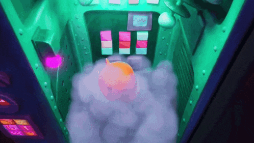 a cartoon drawing of a room with smoke coming out of the door