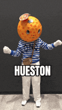 a mascot with the name hueston on the front