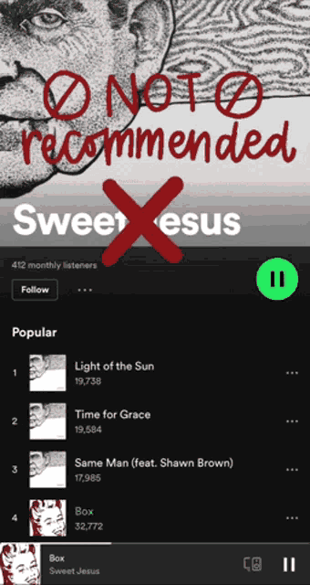a screenshot of a spotify playlist that says not recommended