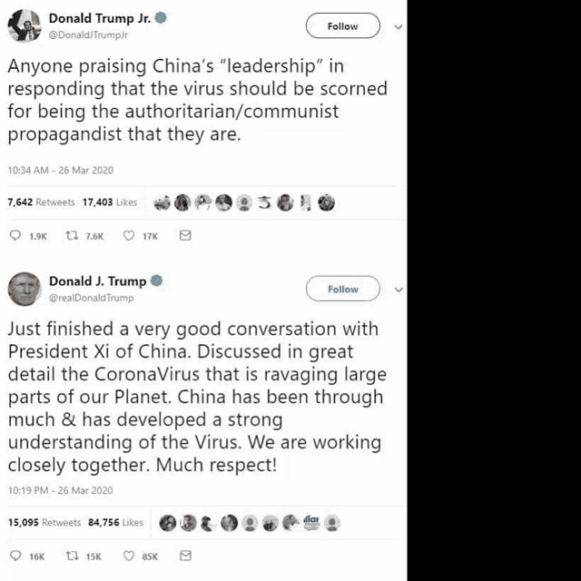 donald trump jr. tweets about china 's leadership
