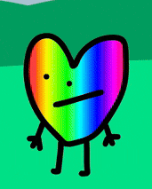 a rainbow heart with arms and legs is making an angry face