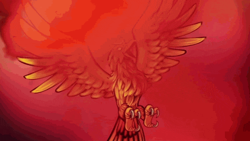 a drawing of a phoenix with a red background