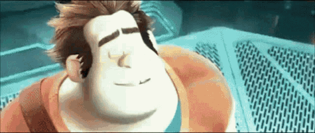 a close up of a cartoon character 's face with his eyes closed