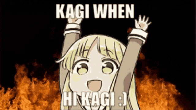a cartoon of a girl with her arms in the air and the words ' hagi when hinagi '