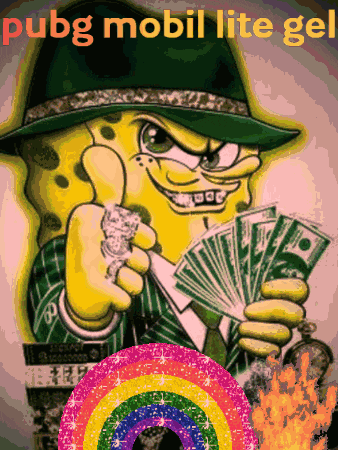 a cartoon of spongebob holding a bunch of money with the words pubg mobil lite gel on the bottom